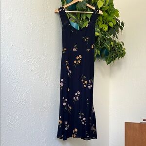 Reformation Blue and White Sleeveless V-Neck Midi Sundress